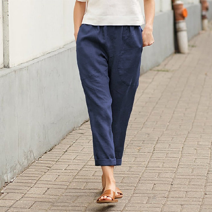 Women's Cropped Straight-Leg Linen Pants