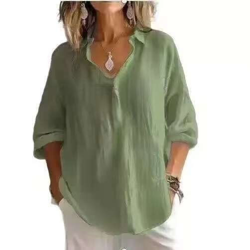 Women's Relaxed V-Neck Long-Sleeve Shirt