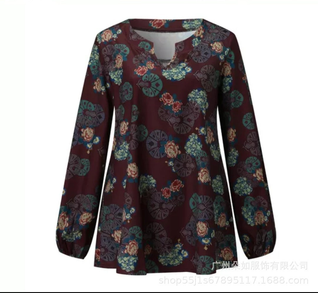 Women's V-Neck Printed Top