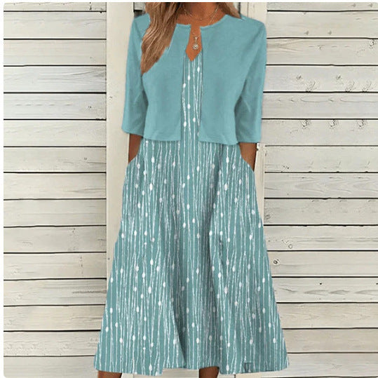Women's Floral Print Dress Two-Piece Set