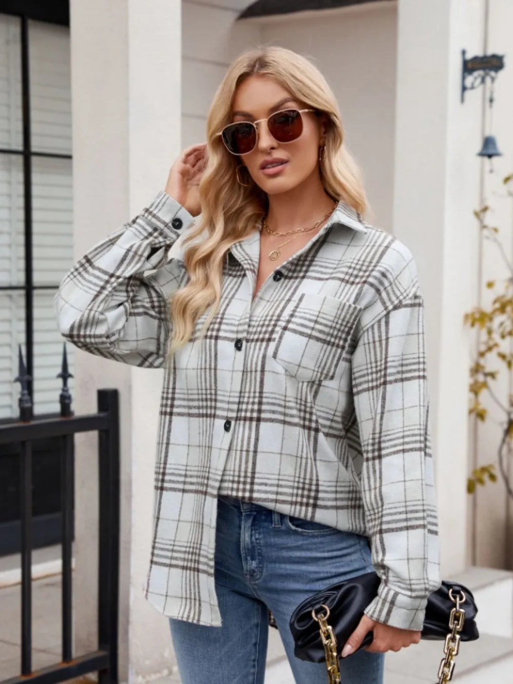 Women's Plaid Sheer Pocket Top