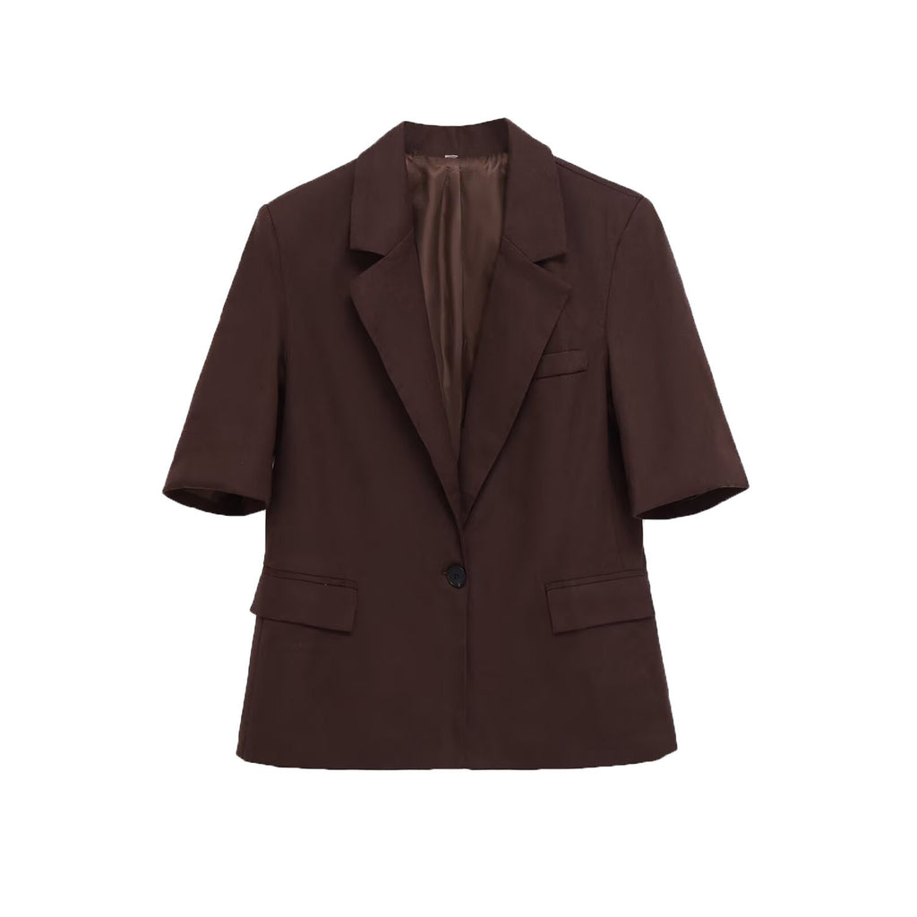Women's Shoulder-Pad Linen Blend Blazer