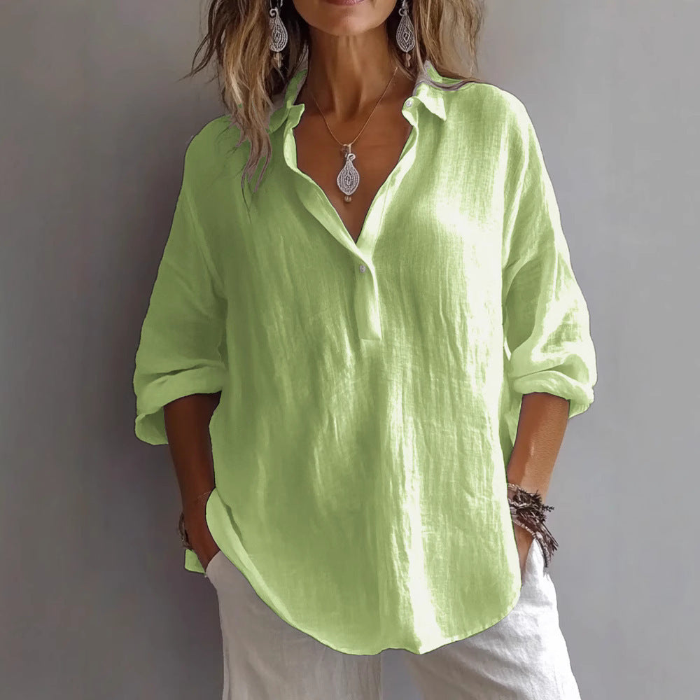 Women's Relaxed V-Neck Long-Sleeve Shirt