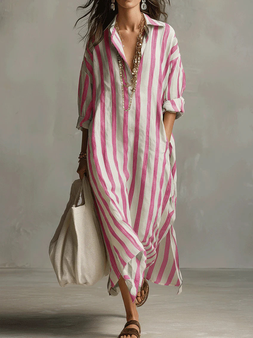 Women's Striped V-Neck Shirt Dress