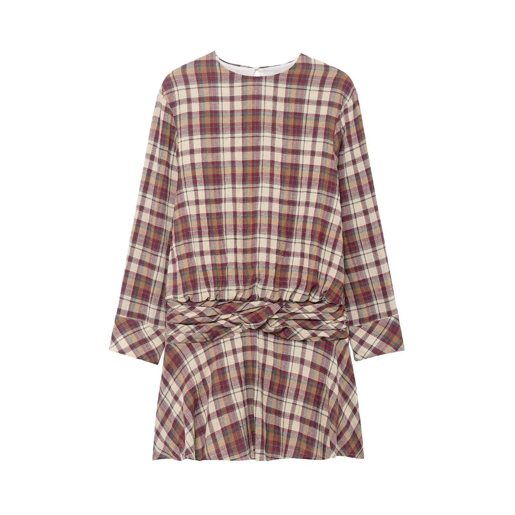 Women's Retro Plaid Cotton-Linen Mini Dress