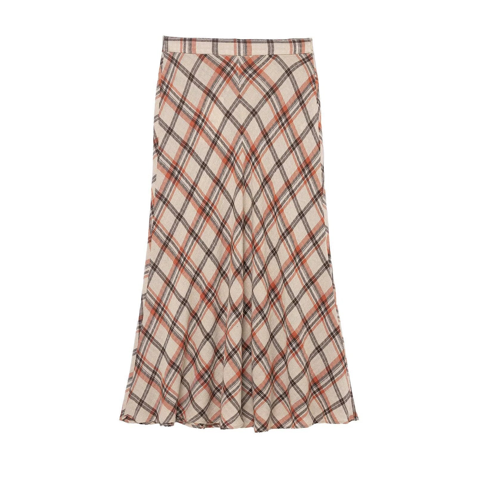 Women's Checked Cotton-Linen Fluted Skirt