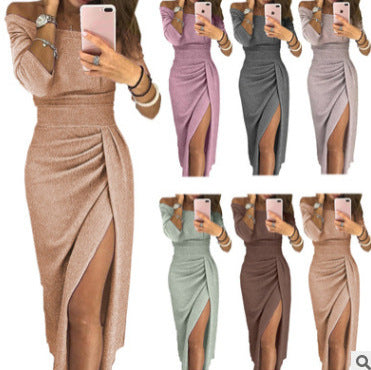 Becimi Women's Slit One-Shoulder Wrap Dress