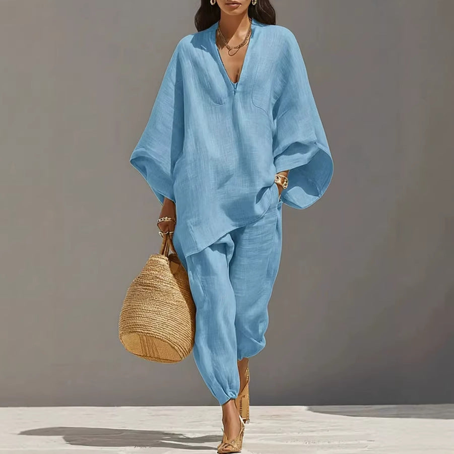 Women's Collared Shirt Two-Piece Set