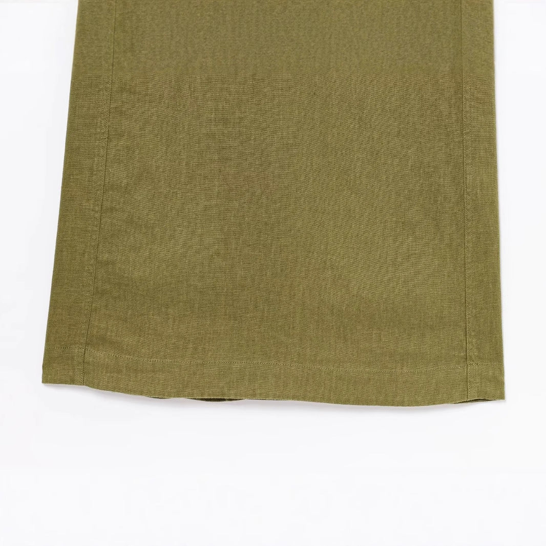 Women's Olive Green Linen Midi Dress