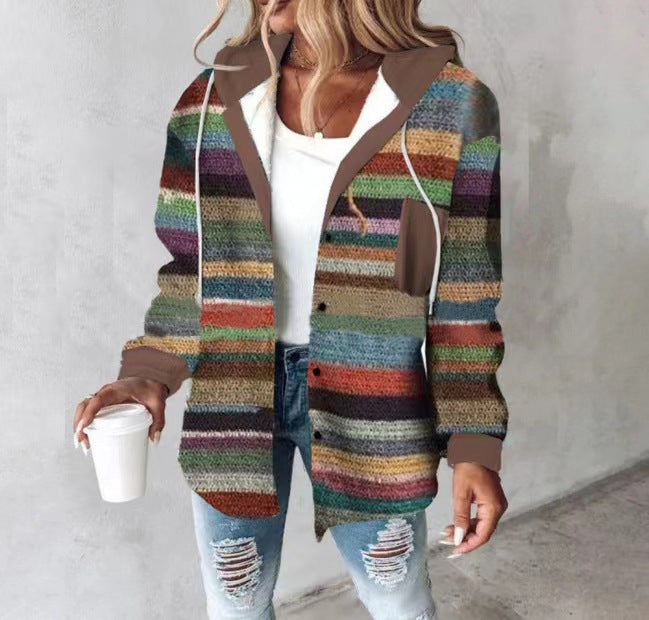 Women's Plaid Long Sleeve Hooded Coat