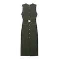 Women's Belted Sleeveless Linen Midi Dress