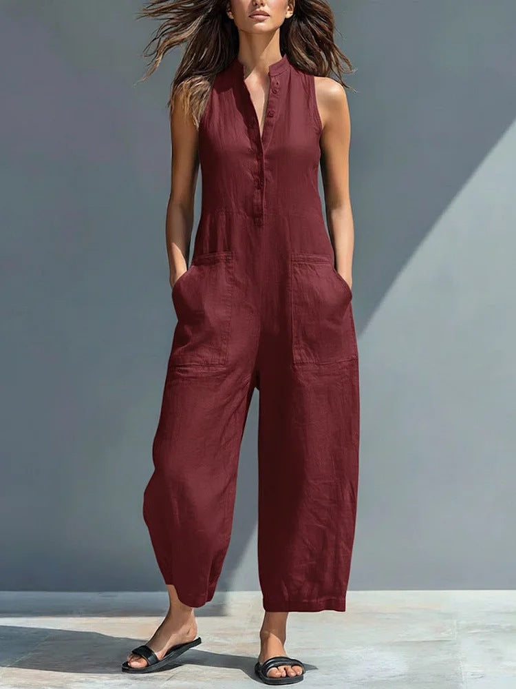 Women's Sleeveless Pocket Jumpsuit
