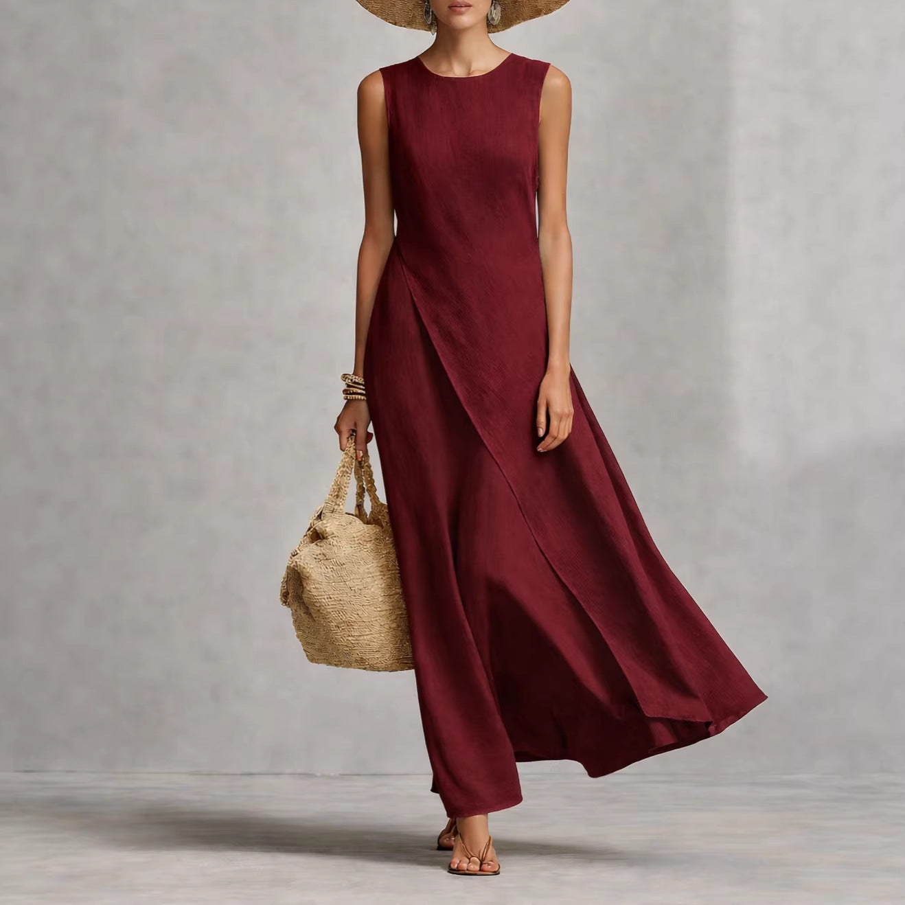Women's Asymmetrical Hem Sleeveless Linen Dress