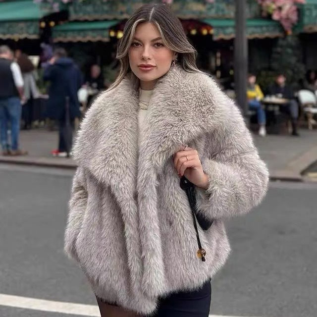 Becimi Women's Long Sleeve Faux Fur Coat