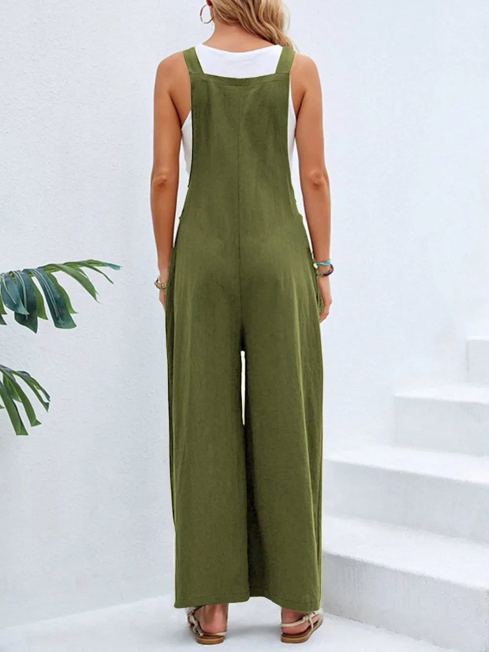 Women's Square-Neck Wide-Strap Overalls