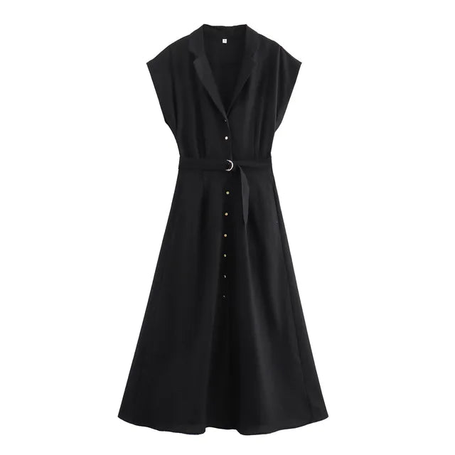 Women's Linen Blend Midi Shirt Dress