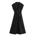 Women's Linen Blend Midi Shirt Dress