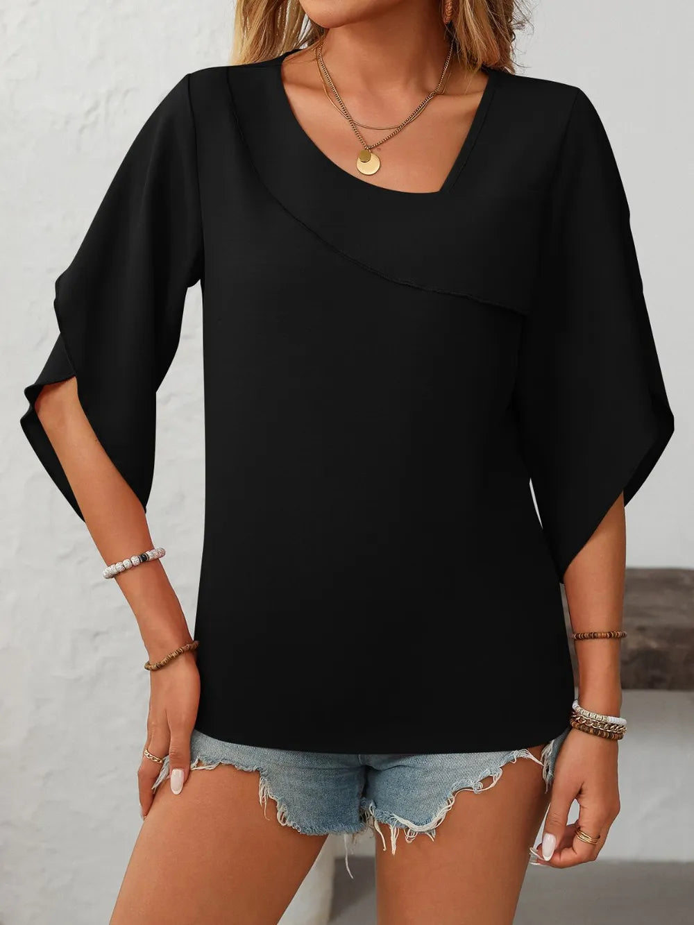 Women's Chiffon Floral Puff-Sleeve Top
