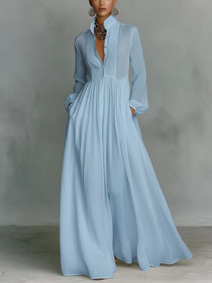 Becimi Women's Pleated Long Sleeve Maxi Dress