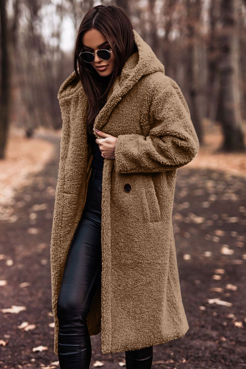 Women's Long Sleeve Hooded Pocket Coat