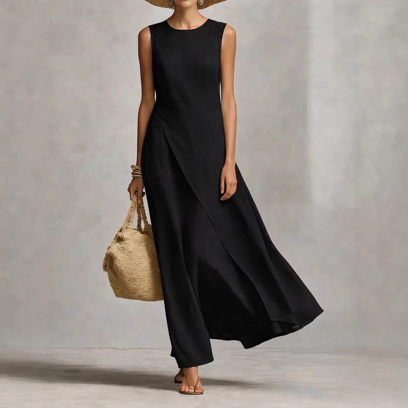 Women's Asymmetrical Hem Sleeveless Linen Dress