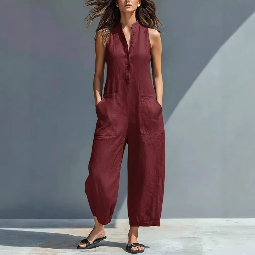 Becimi Women's Sleeveless Pocket Jumpsuit