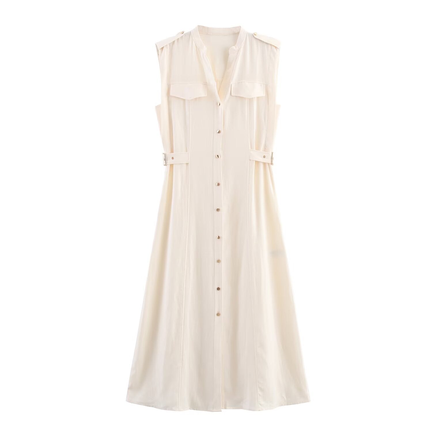 Women's Khaki Linen Midi Dress