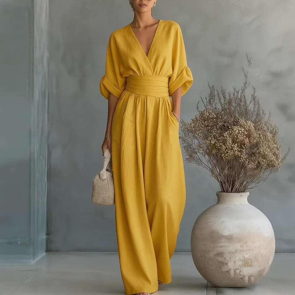 Women's V-Neck High-Waisted Jumpsuit