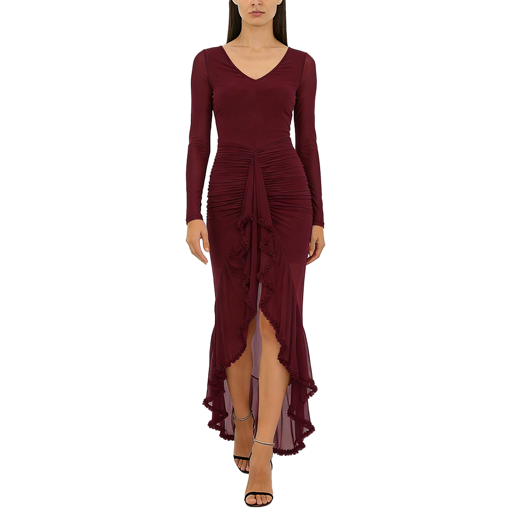 Becimi Women's Ruffle V-Neck Sheer Dress
