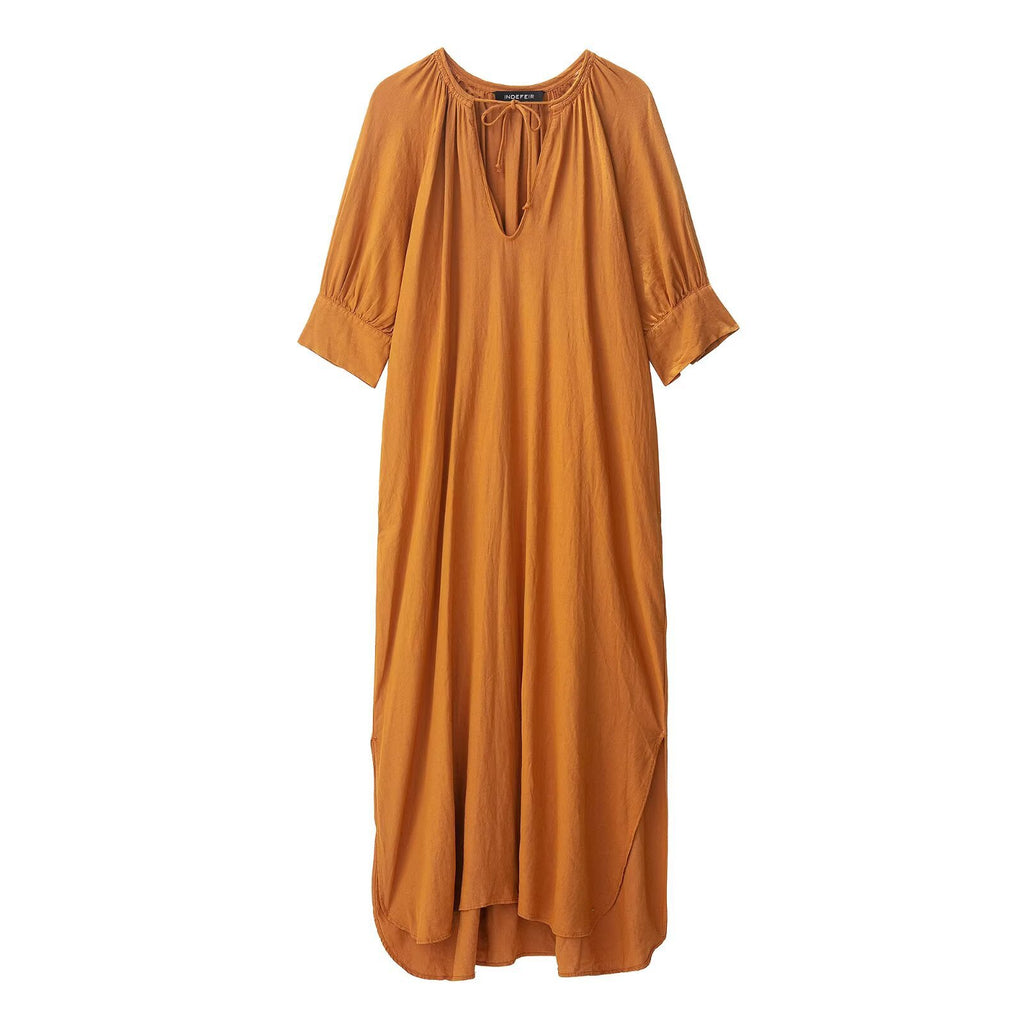 Women's Loose Long-Sleeve Linen Dress