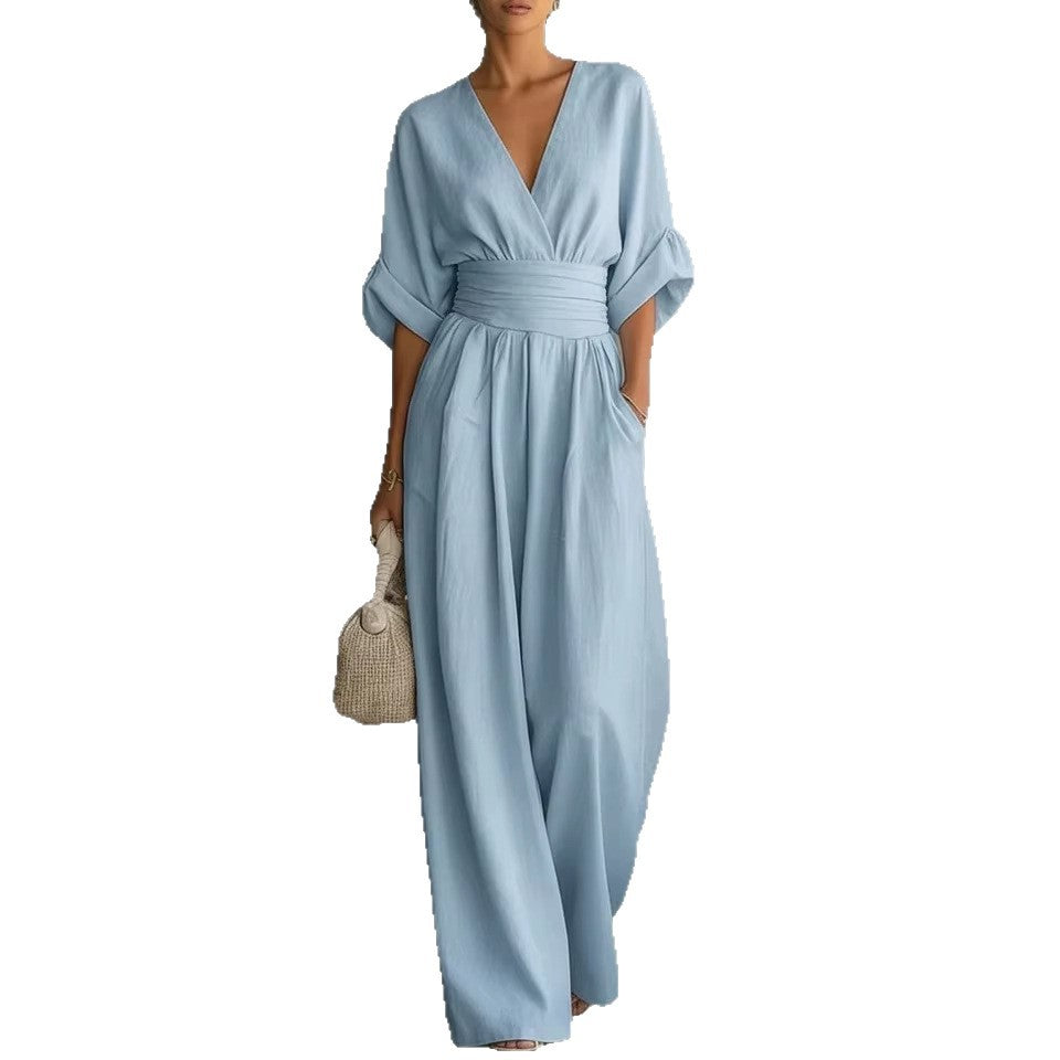Becimi Women's V-Neck High-Waisted Jumpsuit