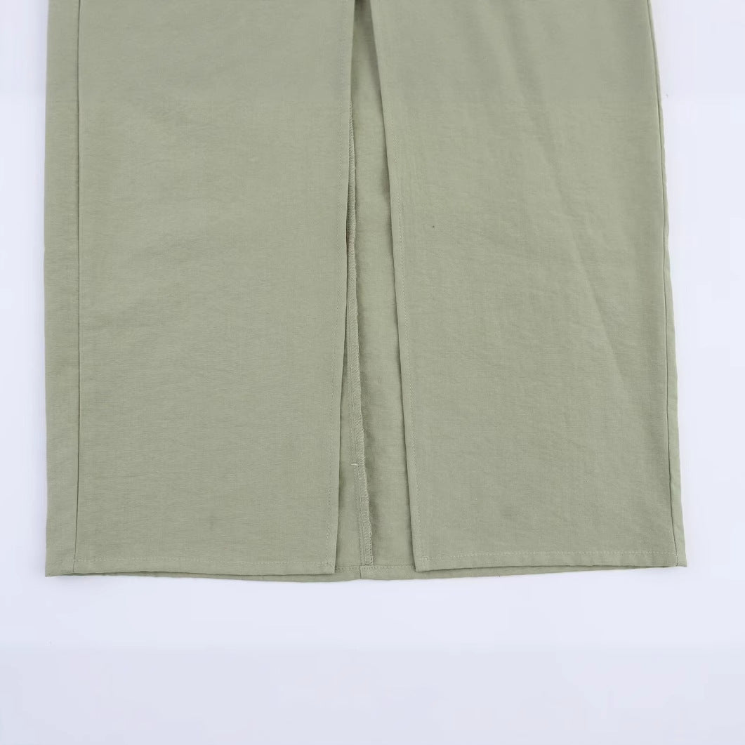 Women's Matcha Green Linen Midi Dress