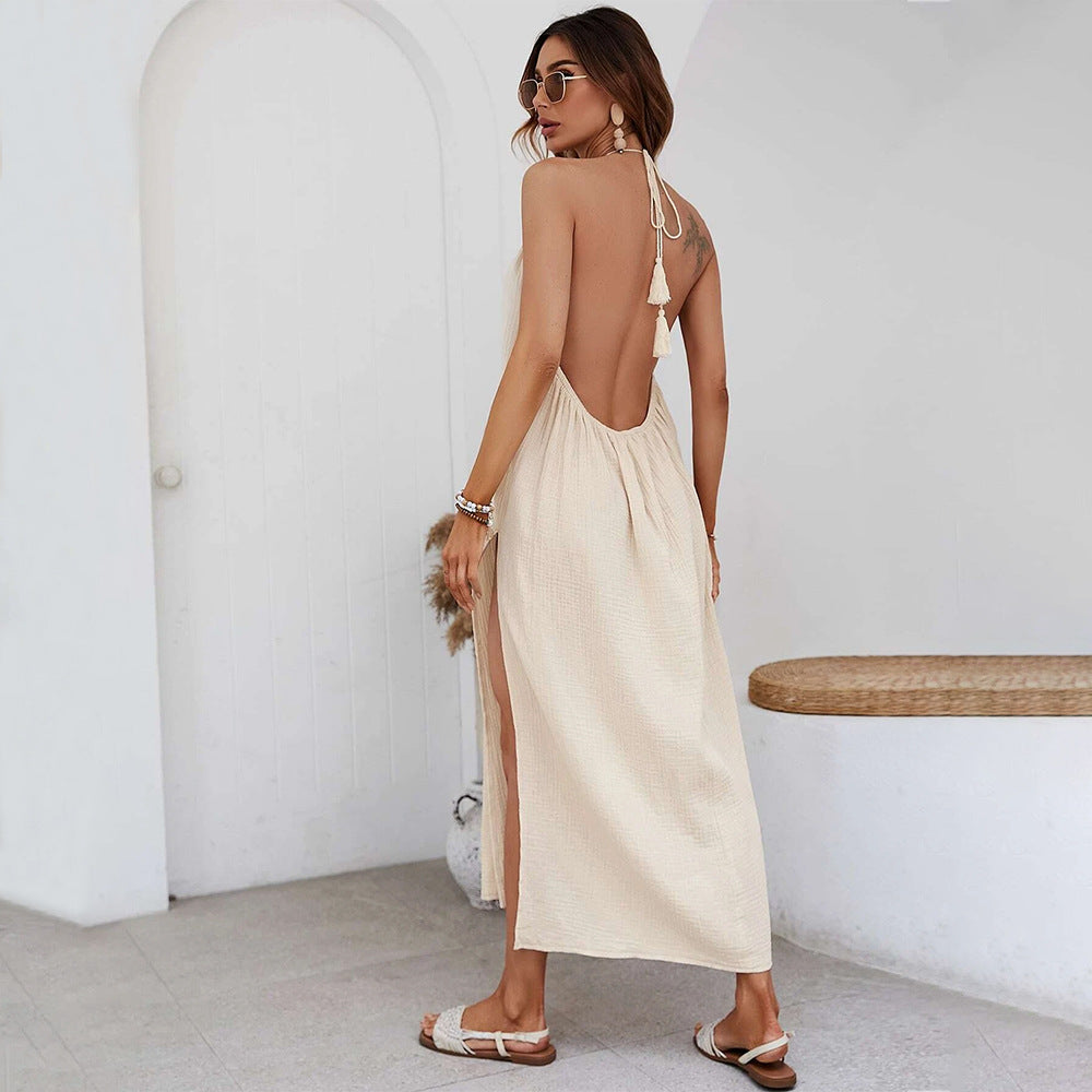 Women's Backless Halter Vacation Dress