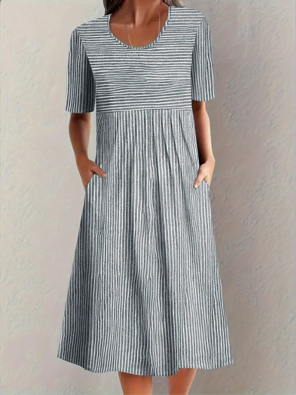 Becimi Women's Pleated Striped Midi Dress