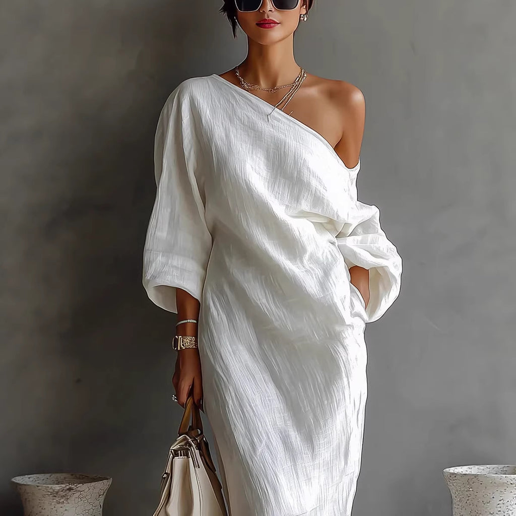 Becimi Women's One-Shoulder Asymmetrical Long Sleeve Dress