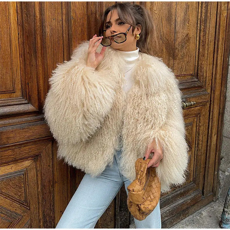 Women's Round-Neck Faux Fur Coat