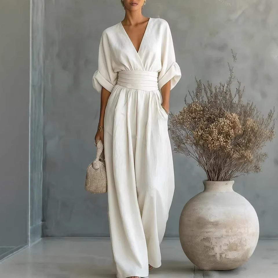 Women's V-Neck High-Waisted Jumpsuit