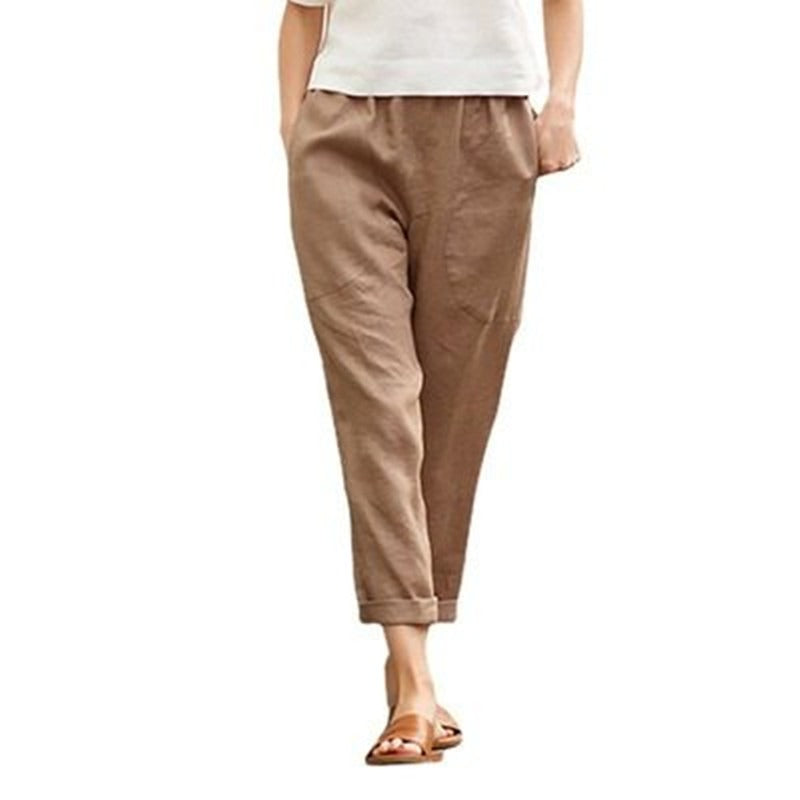 Women's Cropped Straight-Leg Linen Pants