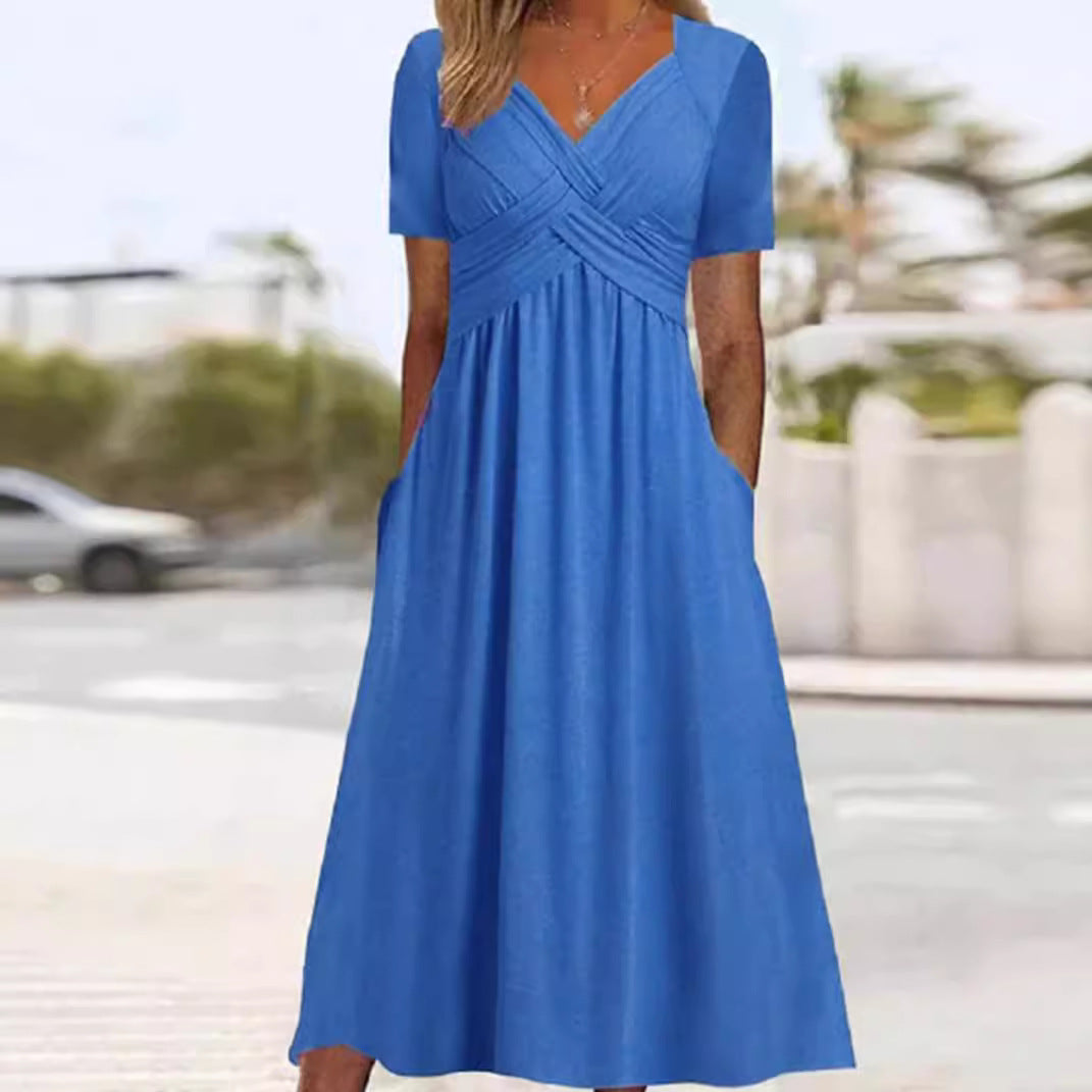 Becimi Women's V-Neck Oversized Pocket Dress