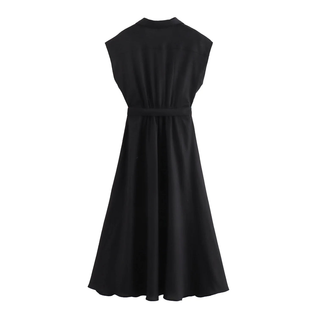 Women's Linen Blend Midi Shirt Dress