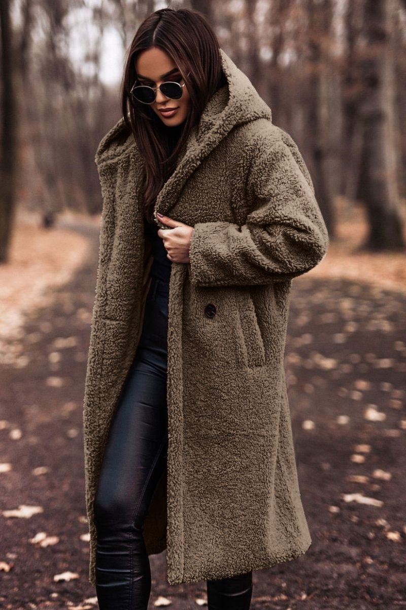Women's Long Sleeve Hooded Pocket Coat