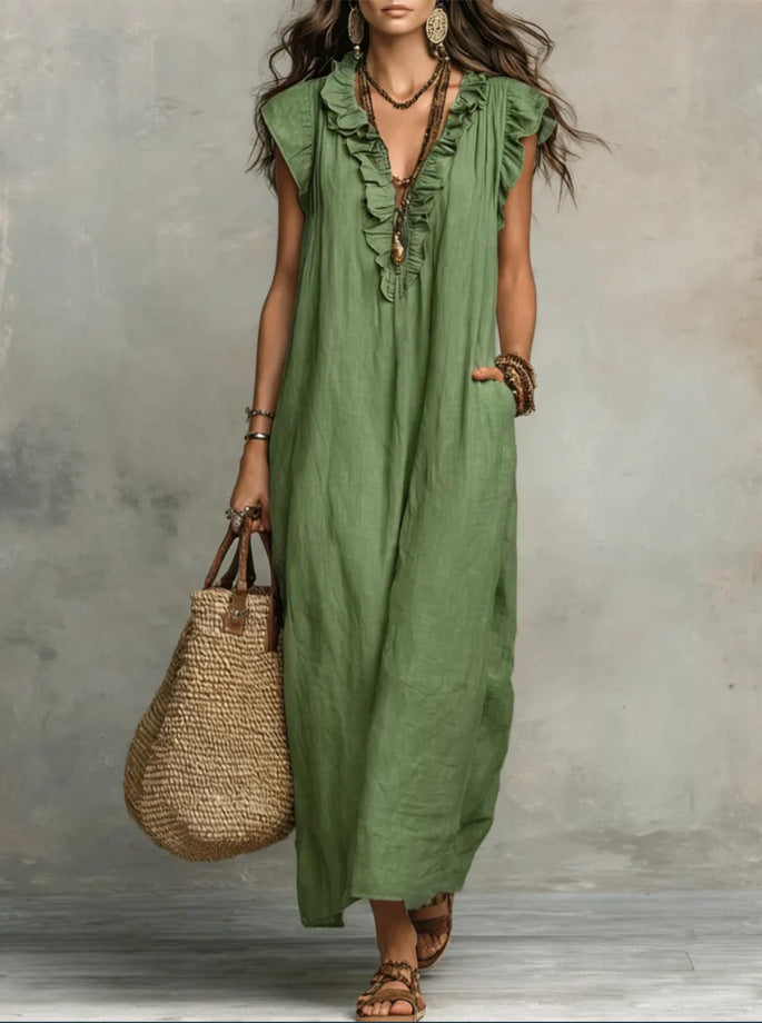 Women's Sleeveless V-Neck Vacation Maxi Dress