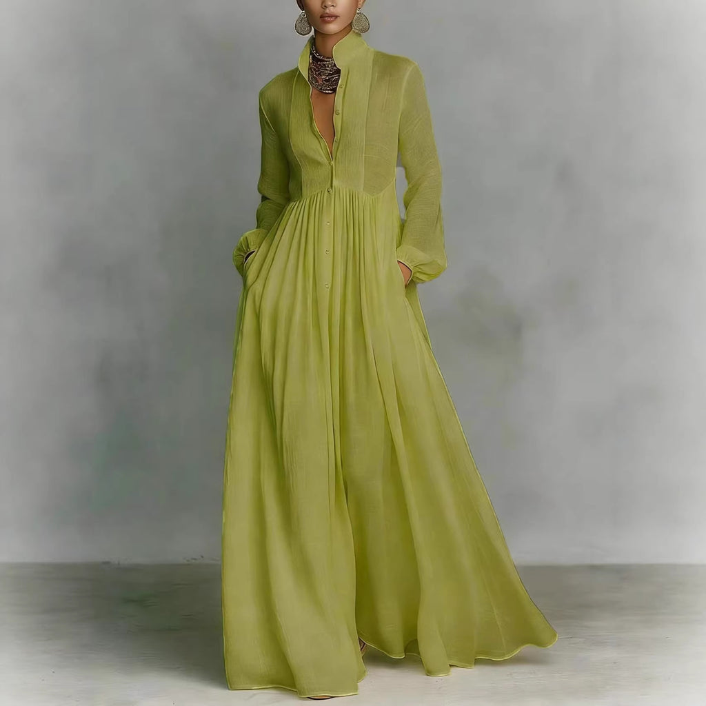 Becimi Women's Pleated Long Sleeve Maxi Dress