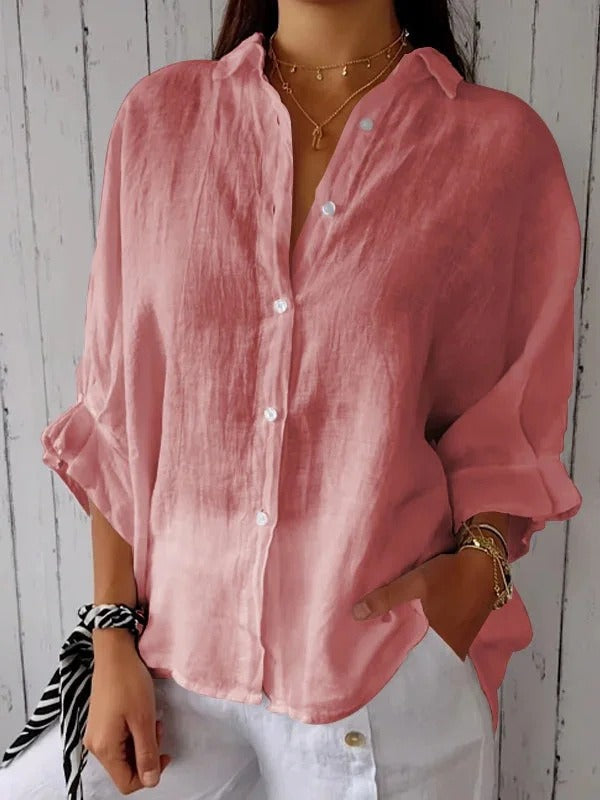 Women's Lace-Up Back Cotton-Linen Shirt