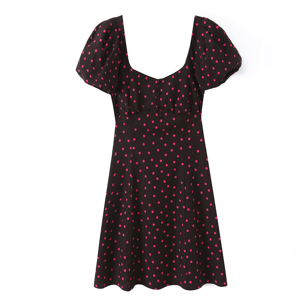 Women's Dotted Bubble-Sleeve Linen Dress