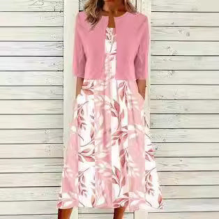 Women's Floral Print Dress Two-Piece Set