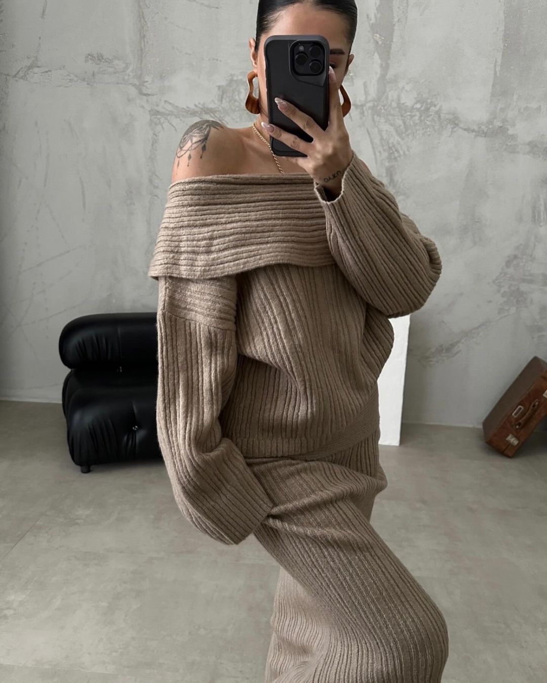 Women's Knit Long Sleeve Backless Two-Piece Set