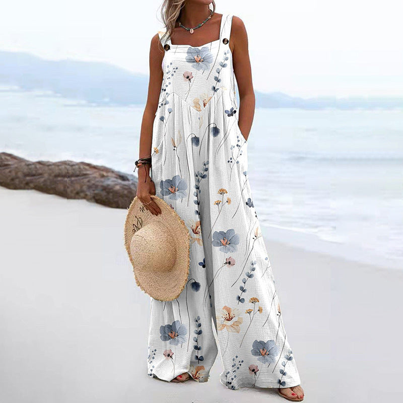 Women's Plaid Floral Backless Jumpsuit
