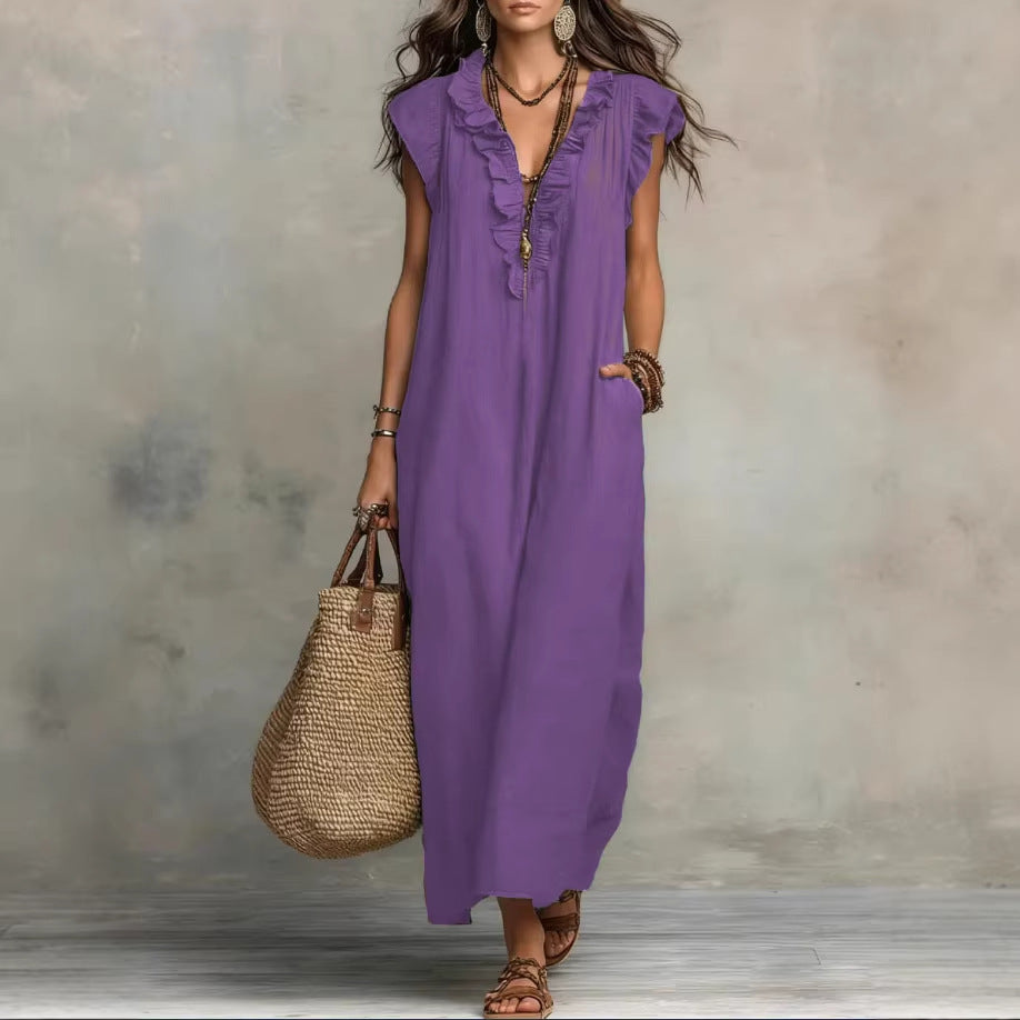 Women's Sleeveless V-Neck Vacation Maxi Dress