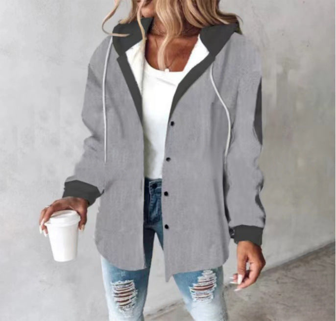 Women's Plaid Long Sleeve Hooded Coat